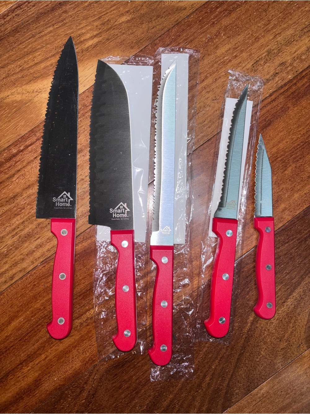 Smart Home Red Handle Serrated Knife Set - 5 Piece